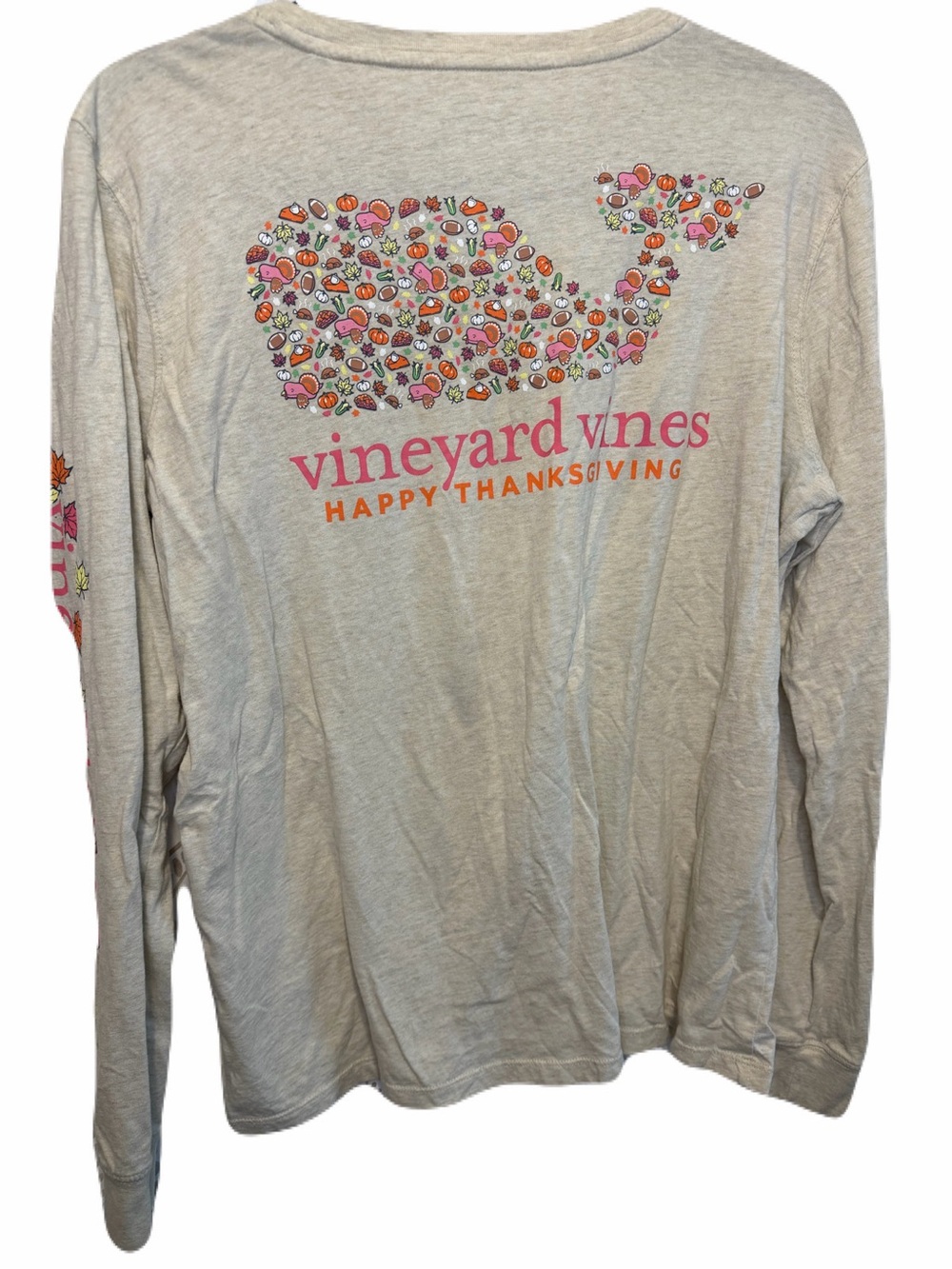 Vineyard Vines Happy Thanksgiving Turkey Leaf Long Sleeve Tee Shirt Large